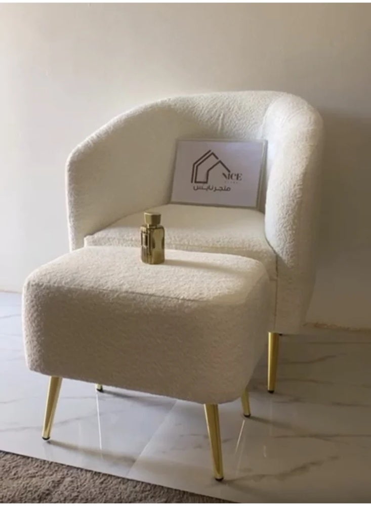 متجر نايس كرسي استرخاء قماش بوكليه بيج مع مسند قدم، تصميم مودرن لغرفة المعيشة وغرفة النوم. - Image 2